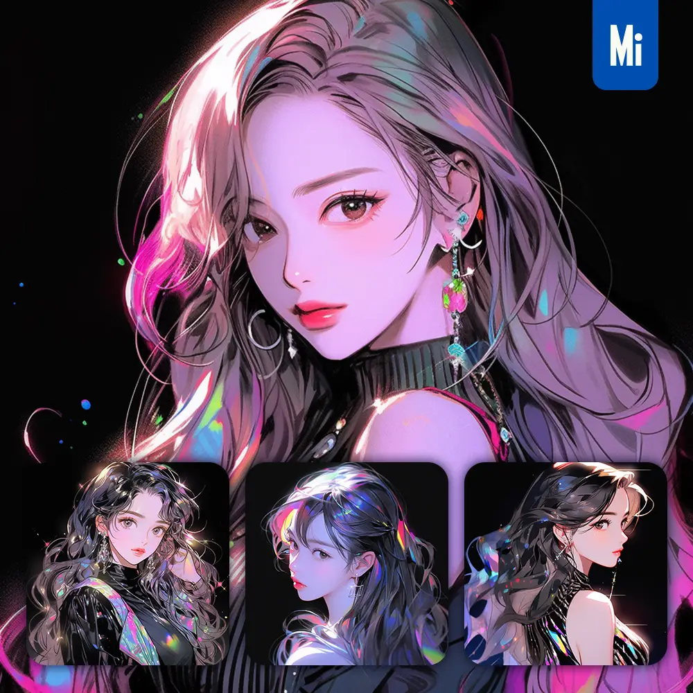 Midjourney Prompt Woman Girl Lady Face Colorful Beautiful Portrait Animation Cartoon