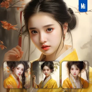 Midjourney Prompt Yellow Chinese Beautiful Asian Woman Girl Lady Face Portrait Animation Cartoon Oil Painting