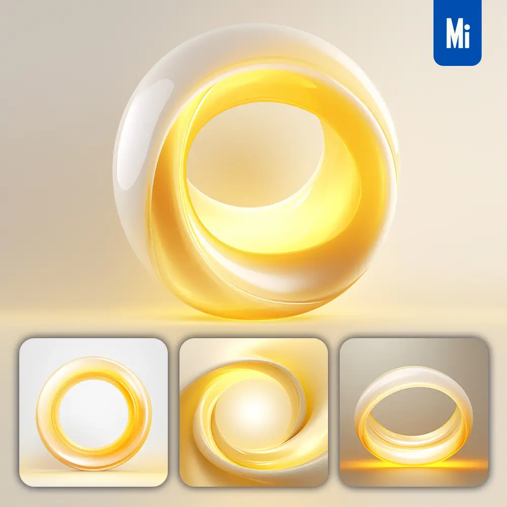Midjourney Prompt Yellow Golden White Circle Round Annulus 3D Background Wallpaper