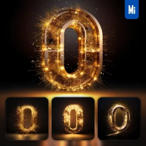 Midjourney Prompt 0 Number Golden Sparkling Lighting Material 3D