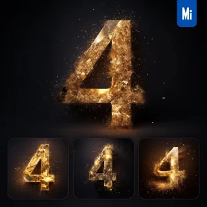 Midjourney Prompt 4 Number Golden Sparkling Lighting Material 3D