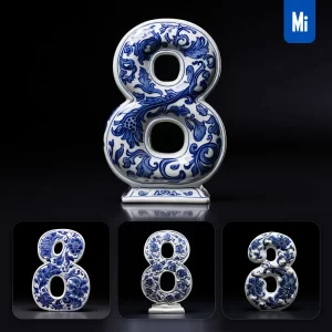 Midjourney Prompt 8 Number Porcelain Blue Chinese China Pattern 3D