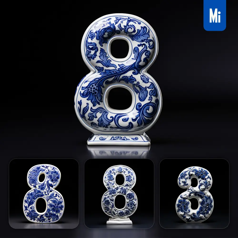 Midjourney Prompt 8 Number Porcelain Blue Chinese China Pattern 3D