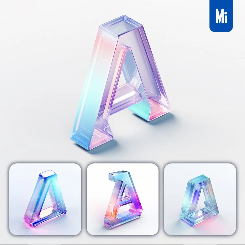 Midjourney Prompt a 3D Letter Glass C4D Transparent Crystal
