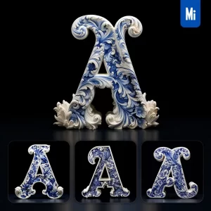 Midjourney Prompt a Letter Porcelain Blue Chinese China Pattern 3D