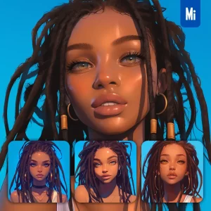 Midjourney Prompt African Woman Girl Female Lady Hair Portrait Cartoon Painting