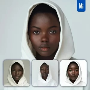 Midjourney Prompt African Woman Girl Lady White Hoodie Portrait Photography