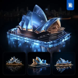 Midjourney Prompt Australian Sydney Opera House Glass Crystal 3D Transparent