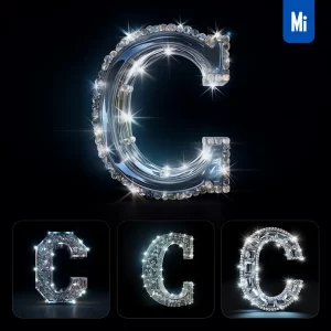 Midjourney Prompt C Letter Glass Crystal 3D Transparent