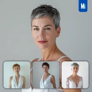 Midjourney Prompt Canadian Woman Girl Lady Old Short Hair White Dress Portrait Photography