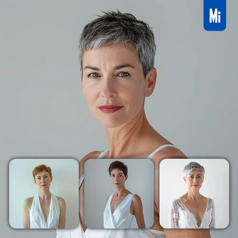 Midjourney Prompt Canadian Woman Girl Lady Old Short Hair White Dress Portrait Photography