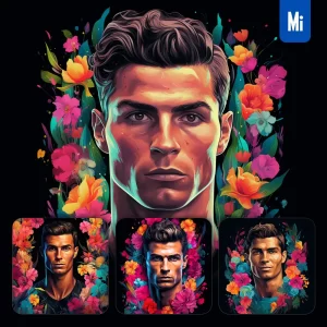 Midjourney Prompt Cristiano Ronaldo Front Head Face Flowers Artist Colorful Painting Illustration Tattoo Pattern
