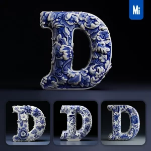 Midjourney Prompt D Letter Porcelain Blue Chinese China Pattern 3D