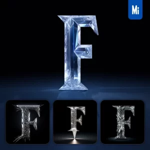 Midjourney Prompt F Letter Glass Crystal 3D Transparent