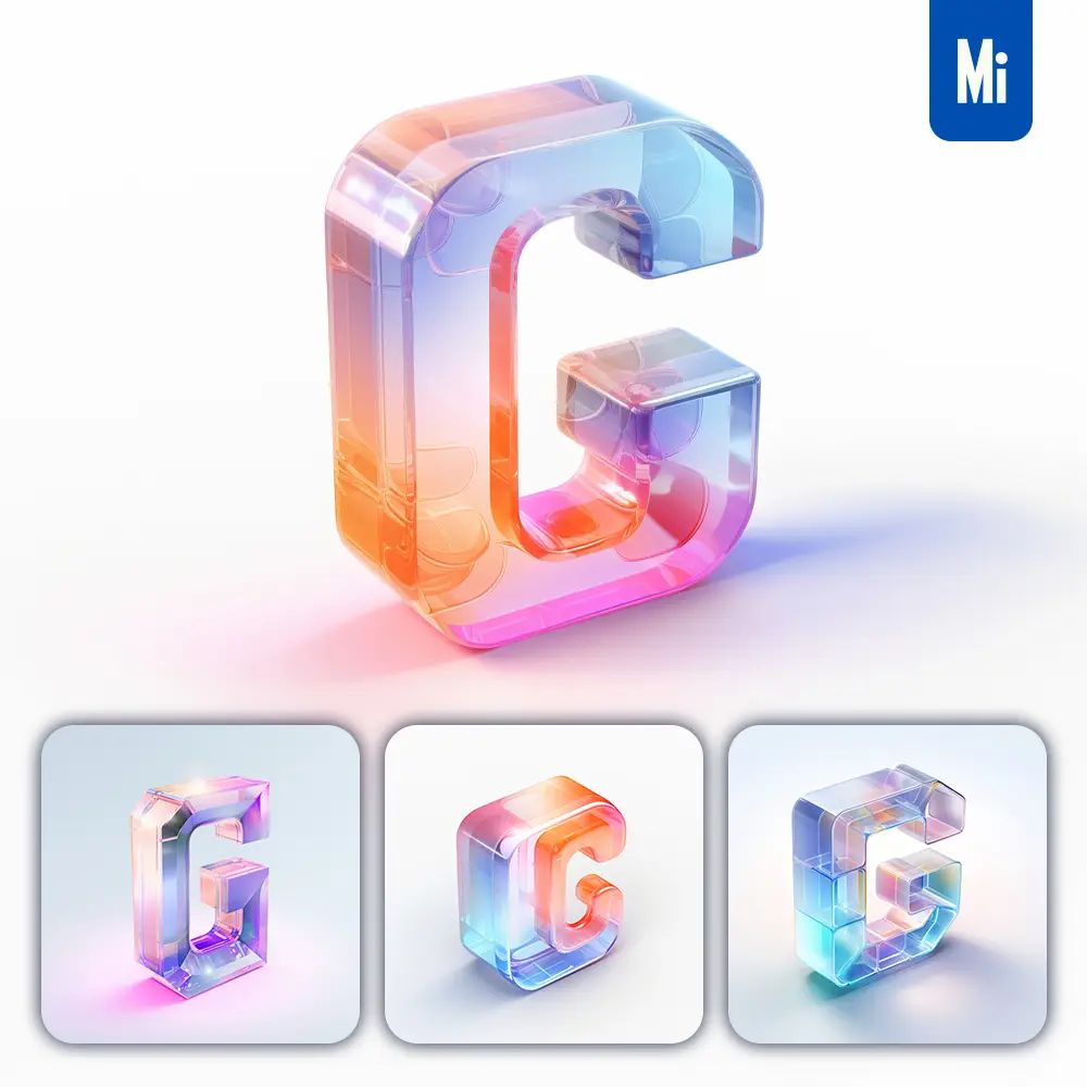Midjourney Prompt G 3D Letter Glass C4D Transparent Crystal