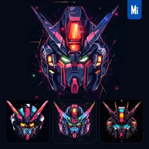 Midjourney Prompt Gundam Cartoon Japanese Animation Portrait Vector Illustration Art Colorful
