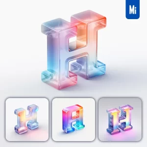 Midjourney Prompt H 3D Letter Glass C4D Transparent Crystal