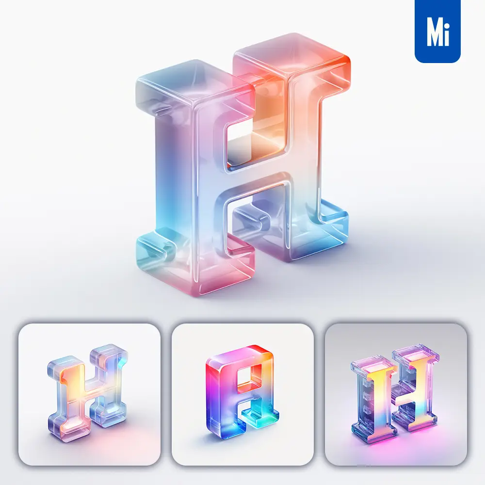 Midjourney Prompt H 3D Letter Glass C4D Transparent Crystal