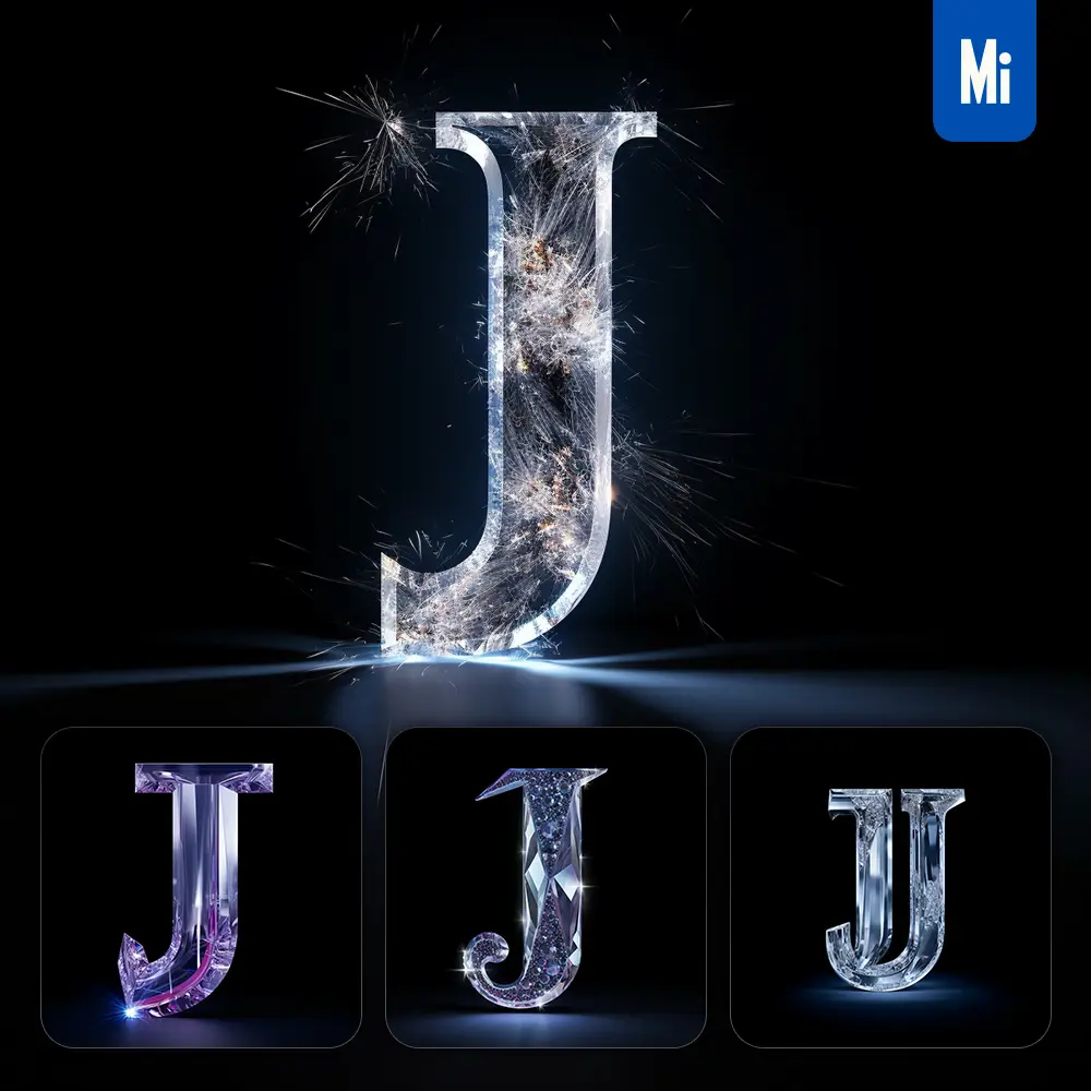 Midjourney Prompt J Letter Glass Crystal 3D Transparent
