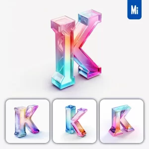 Midjourney Prompt K 3D Letter Glass C4D Transparent Crystal