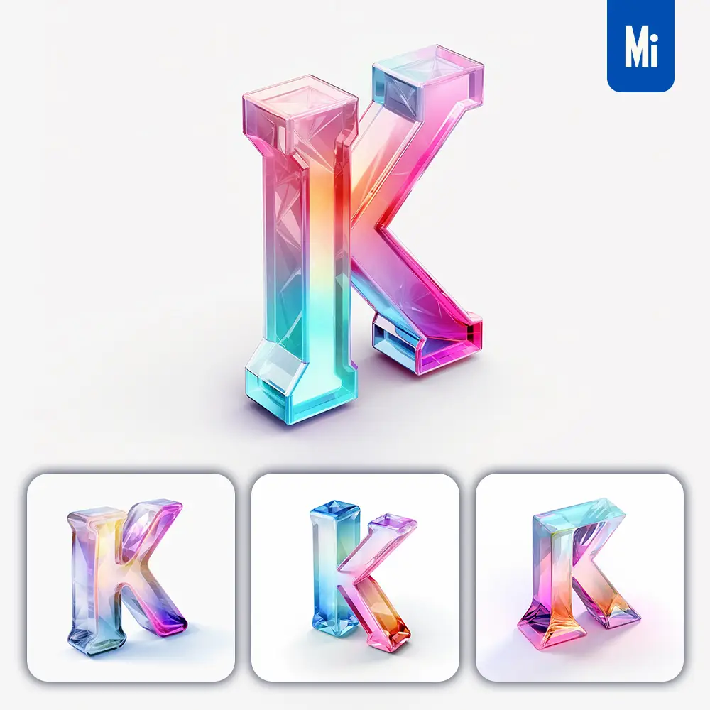 Midjourney Prompt K 3D Letter Glass C4D Transparent Crystal