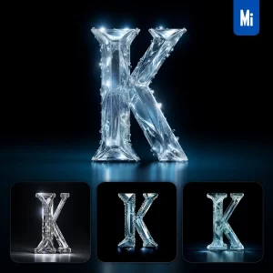 Midjourney Prompt K Letter Glass Crystal 3D Transparent