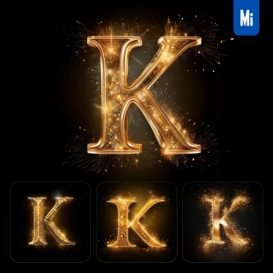 Midjourney Prompt K Letter Golden Sparkling Lighting Material 3D