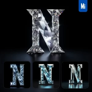Midjourney Prompt N Letter Glass Crystal 3D Transparent