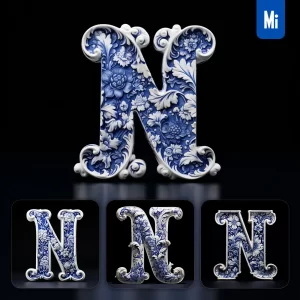 Midjourney Prompt N Letter Porcelain Blue Chinese China Pattern 3D