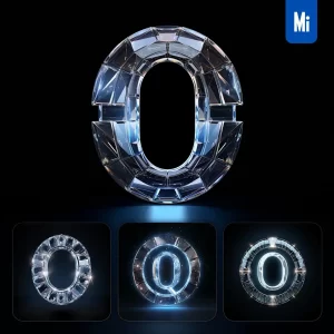 Midjourney Prompt O Letter Glass Crystal 3D Transparent