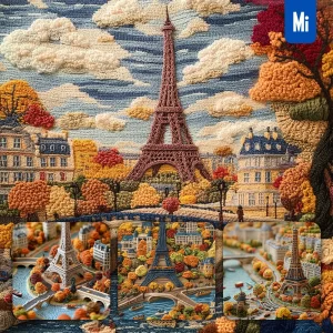 Midjourney Prompt Paris Eiffel Tower Street Scene Autumn Landscape Wool