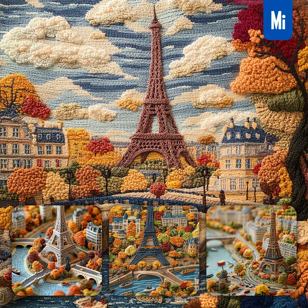 Midjourney Prompt Paris Eiffel Tower Street Scene Autumn Landscape Wool