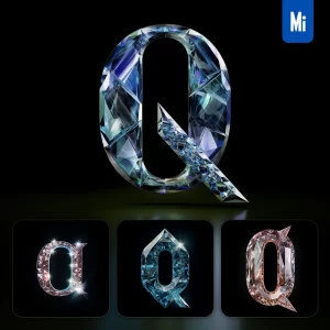Midjourney Prompt Q Letter Glass Crystal 3D Transparent