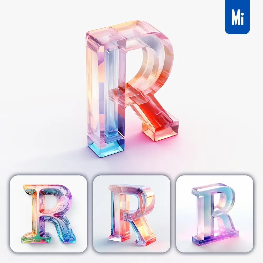 Midjourney Prompt R Letter Glass C4D Transparent Crystal