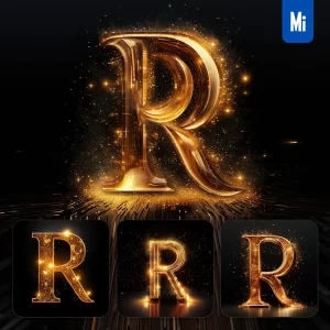 Midjourney Prompt R Letter Golden Sparkling Lighting Material 3D