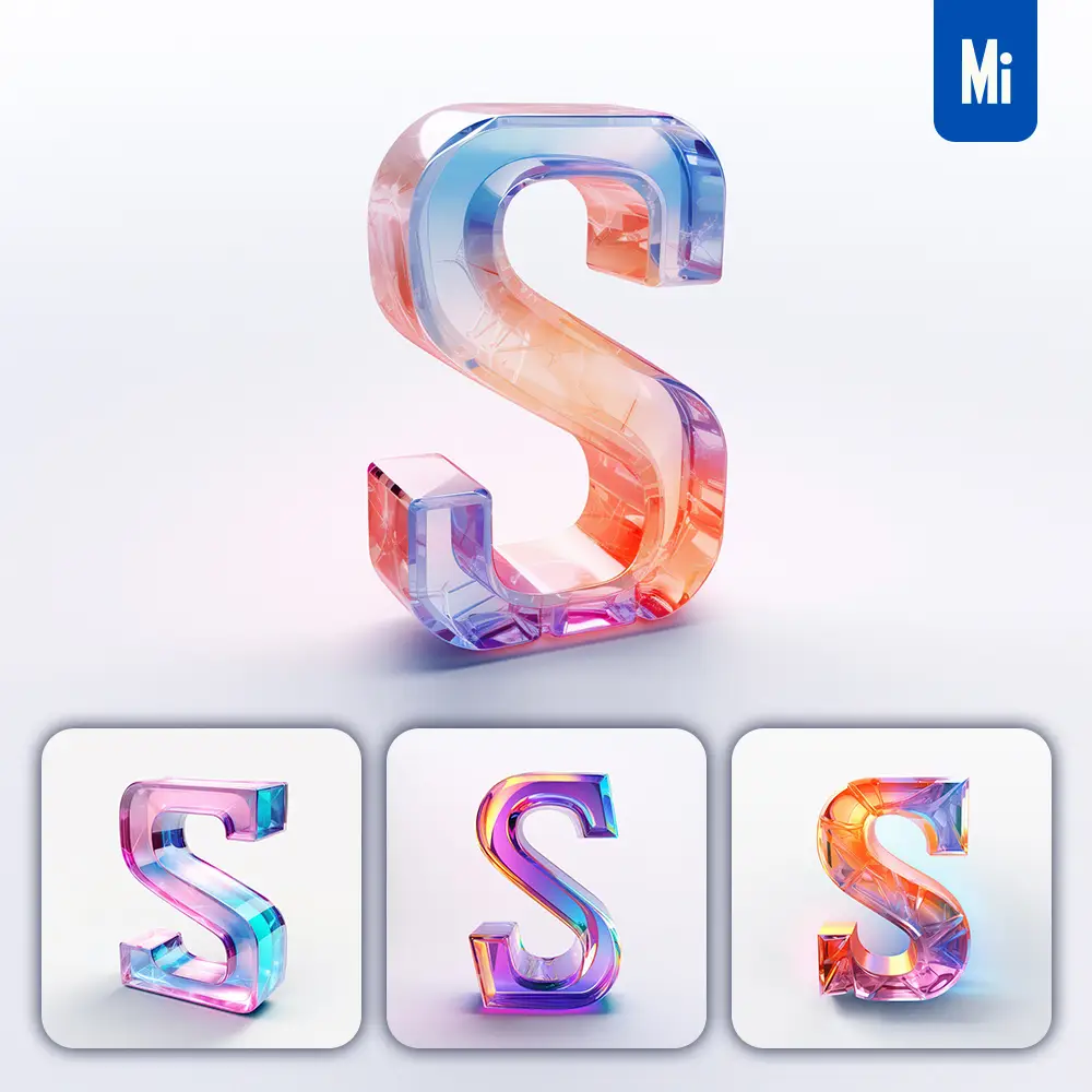 Midjourney Prompt S Letter Glass C4D Transparent Crystal