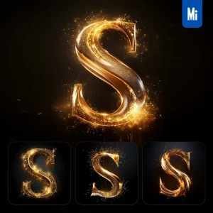 Midjourney Prompt S Letter Golden Sparkling Lighting Material 3D