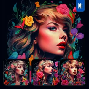 Midjourney Prompt Taylor Swift Front Head Face Flowers Artist Colorful Painting Illustration Tattoo Pattern