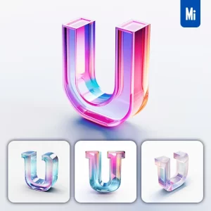 Midjourney Prompt U 3D Letter Glass C4D Transparent Crystal