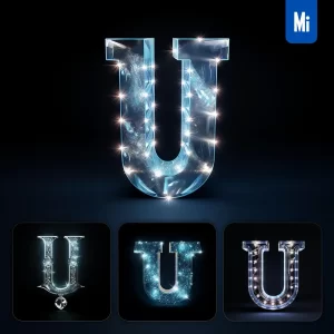 Midjourney Prompt U Letter Glass Crystal 3D Transparent