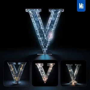 Midjourney Prompt V Letter Glass Crystal 3D Transparent
