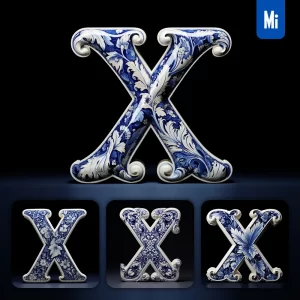 Midjourney Prompt X Letter Porcelain Blue Chinese China Pattern 3D