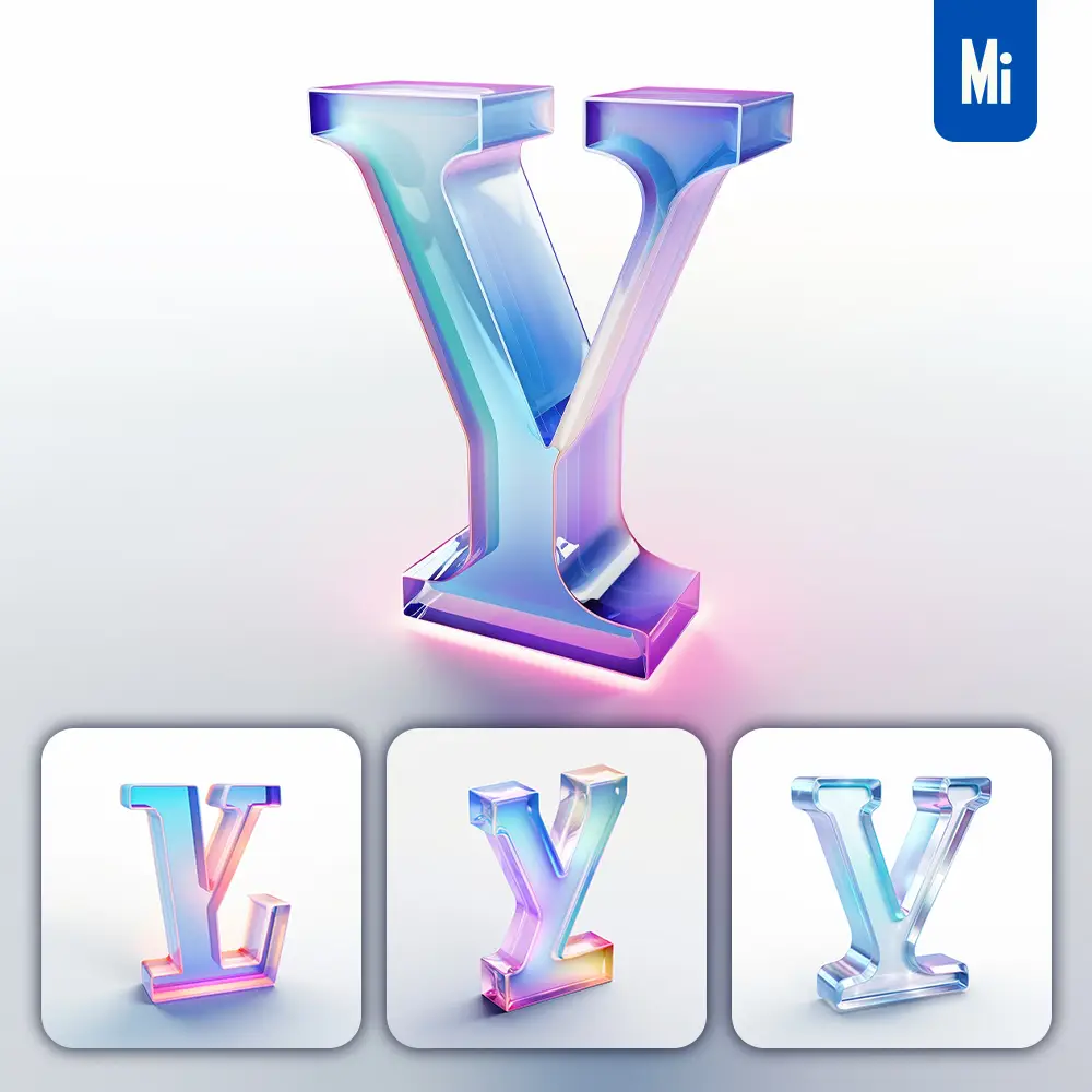 Midjourney Prompt Y 3D Letter Glass C4D Transparent Crystal