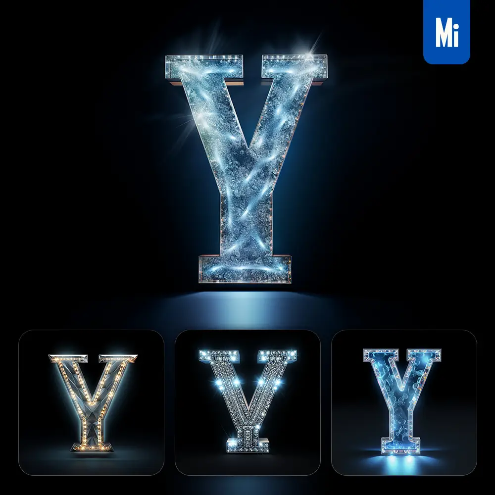 Midjourney Prompt Y Letter Glass Crystal 3D Transparent