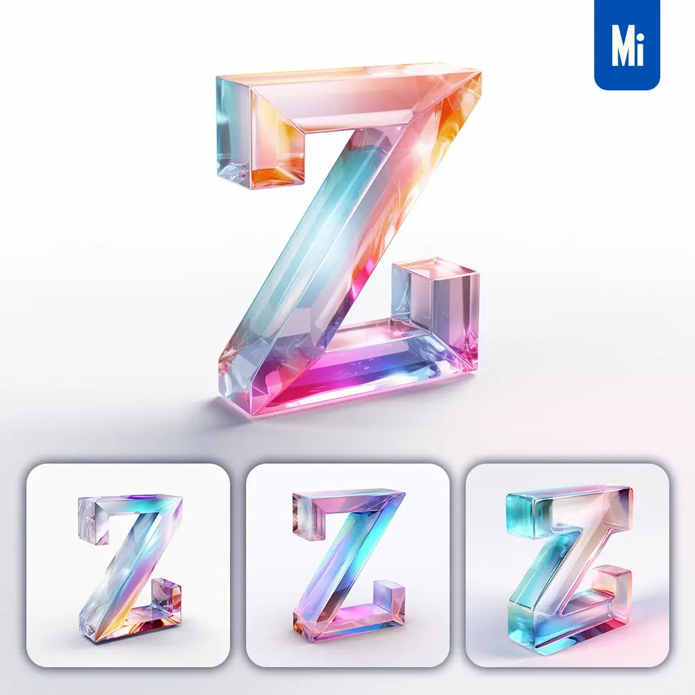 Midjourney Prompt Z 3D Letter Glass C4D Transparent Crystal