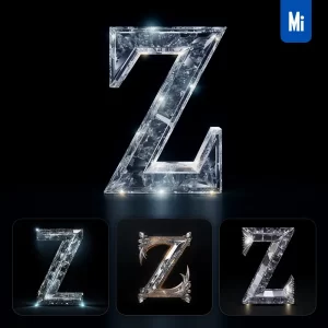 Midjourney Prompt Z Letter Glass Crystal 3D Transparent