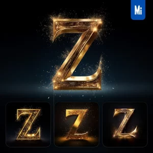 Midjourney Prompt Z Letter Golden Sparkling Lighting Material 3D