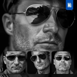 Midjourney Prompt Air Force Pilot Man Male Face Head Portrait Black and White Photography