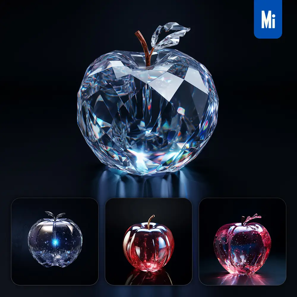 Midjourney Prompt Apple Glass Crystal 3D Transparent