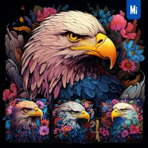 Midjourney Prompt Bald Eagle Front Head Face Flowers Artist Colorful Painting Illustration Tattoo Pattern